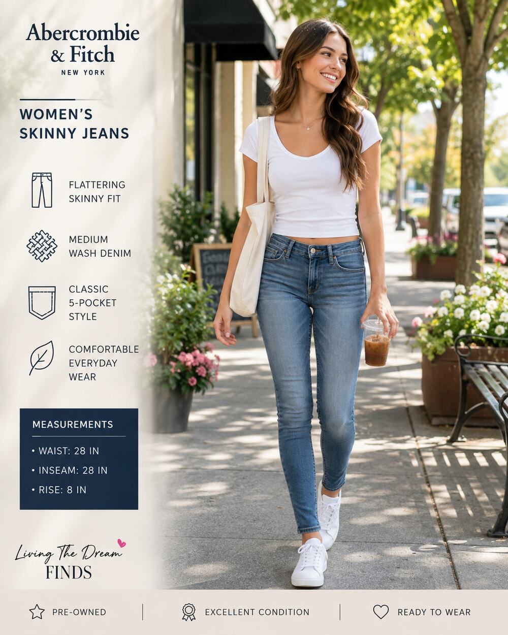 Abercrombie & Fitch Women's Skinny Jeans Blue Medium Wash W28 L29 Size 6R